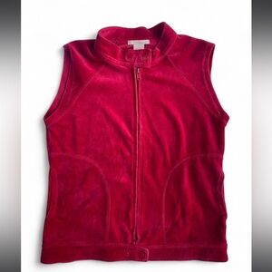 Rare Y2K Forever 21 Cherry Red active wear Velour Zip up vest‎